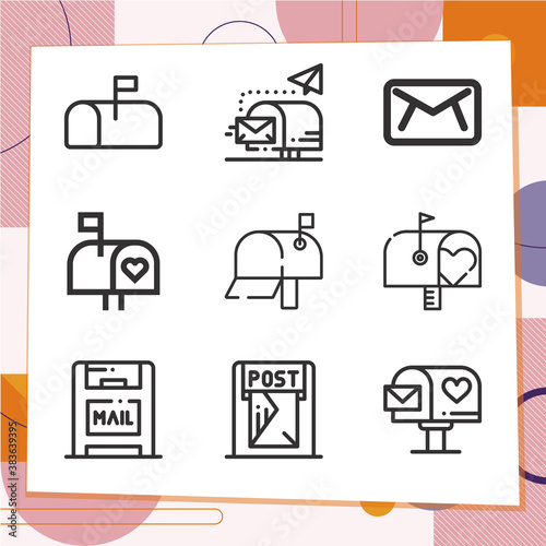 Simple set of 9 icons related to mailbox