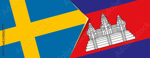 Sweden and Cambodia flags, two vector flags.