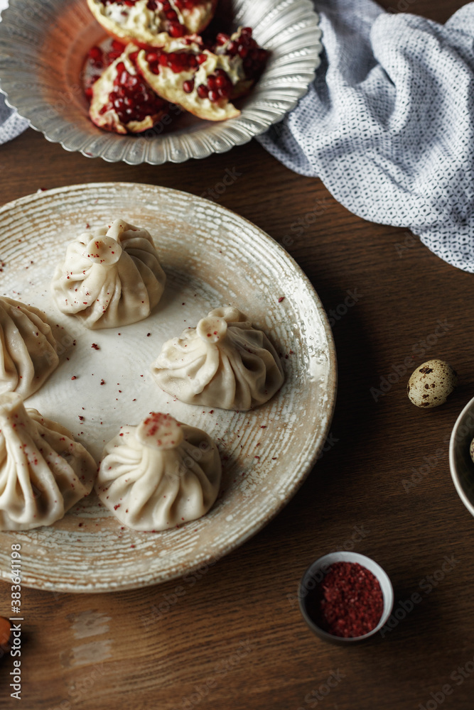 dishes and snacks of traditional Caucasian Georgian cuisine. classic national serving on a rustic wooden table dishes and snacks of traditional Caucasian Georgian cuisine. classic national serving on a rustic wooden table