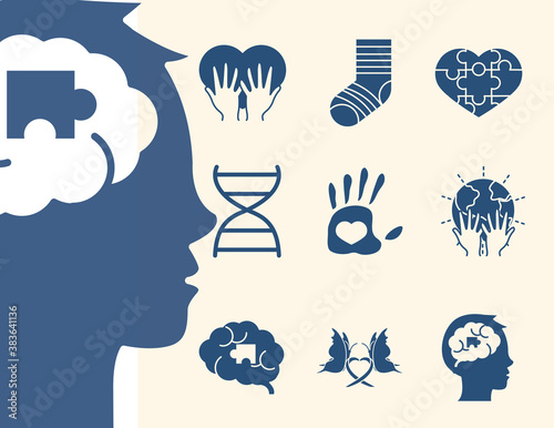 world down syndrome day, support awareness pack icons silhouette style