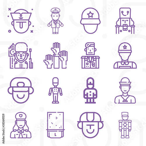 16 pack of military man  lineal web icons set