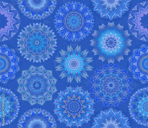 Seamless Christmas pattern with abstract snowflakes on a blue background. Print for fabric  wallpaper  packaging design.