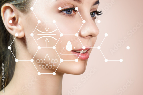 Φωτογραφία Infographic shows moisturizing and cleansing effect on beautiful female face
