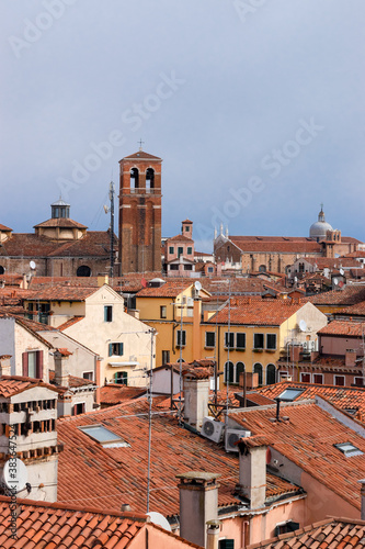 A view of classic older style rooftops across the Venice skyline