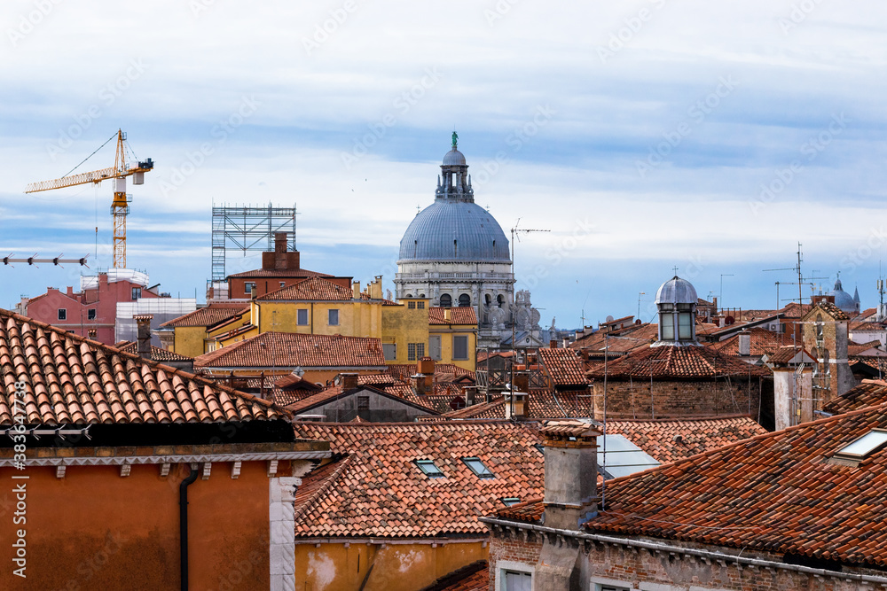 A view of classic older style rooftops across the Venice skyline