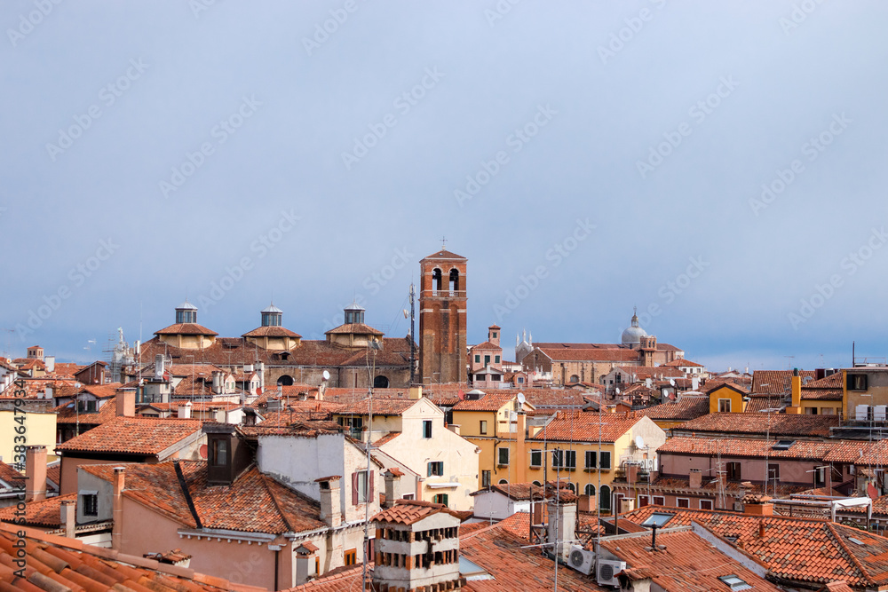 A view of classic older style rooftops across the Venice skyline