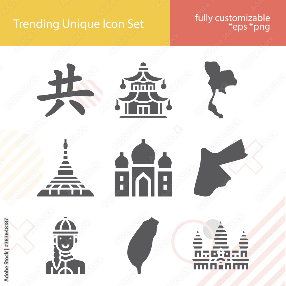 Simple set of asean related filled icons.