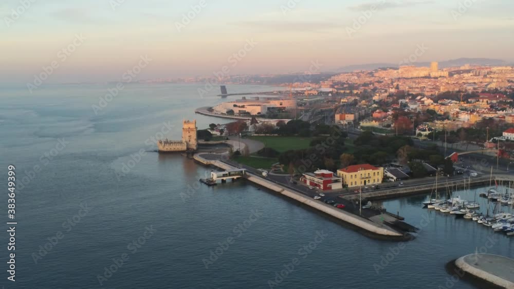 Lisbon. Aerial view in Belem District. Lisboa, Portugal. Drone Footage Lisbon. Aerial view in Belem District. Lisboa, Portugal. Drone Footage