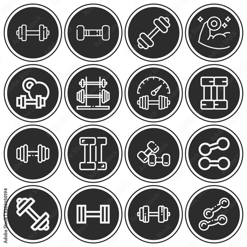 16 pack of dumbbell  lineal web icons set
