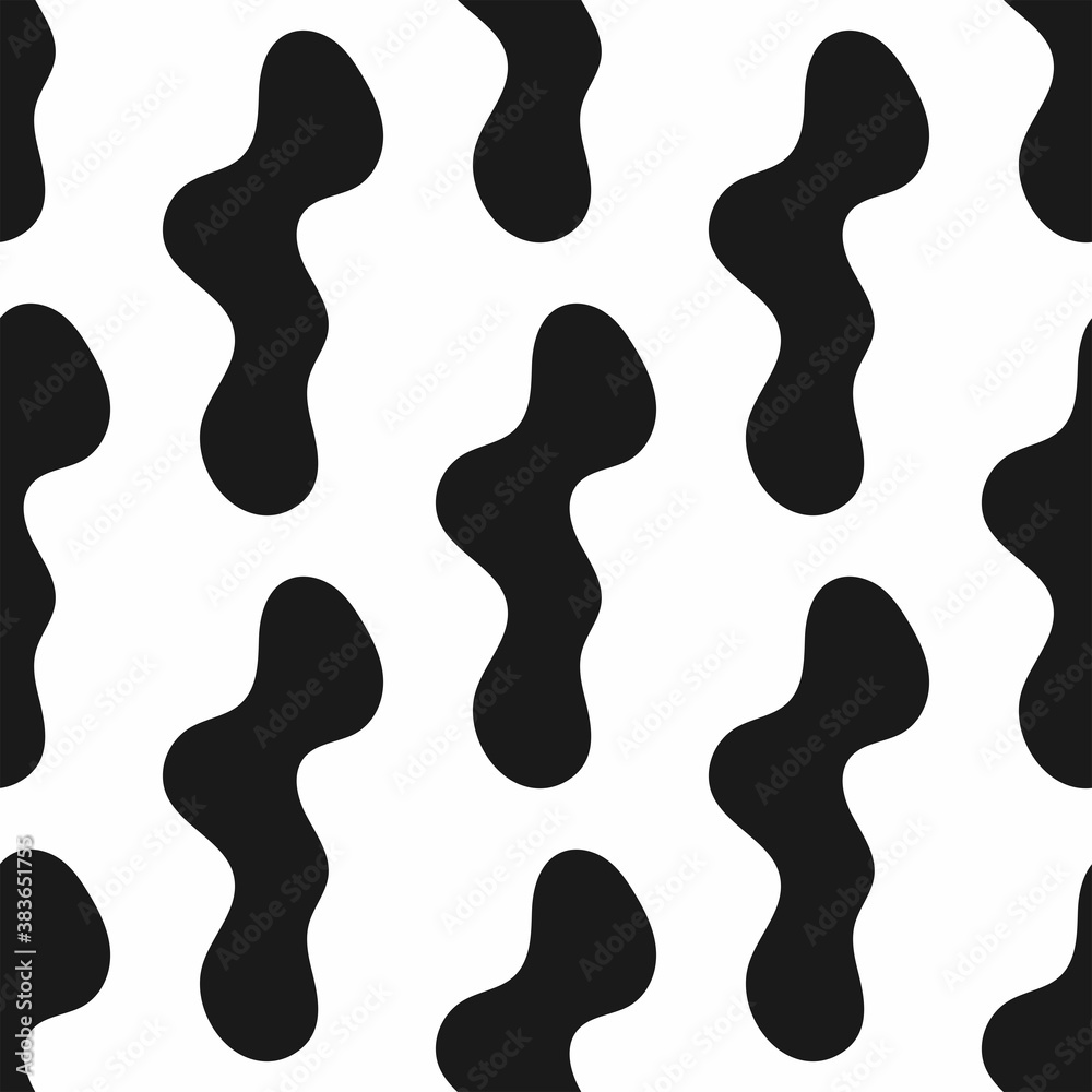 Seamless pattern with repeating black abstract shapes on white background. Simple vector illustration. Seamless pattern with repeating black abstract shapes on white background. Simple vector illustration.
