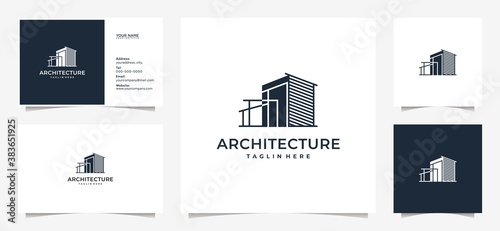 Abstract logo building, apartment, architect, with business cards