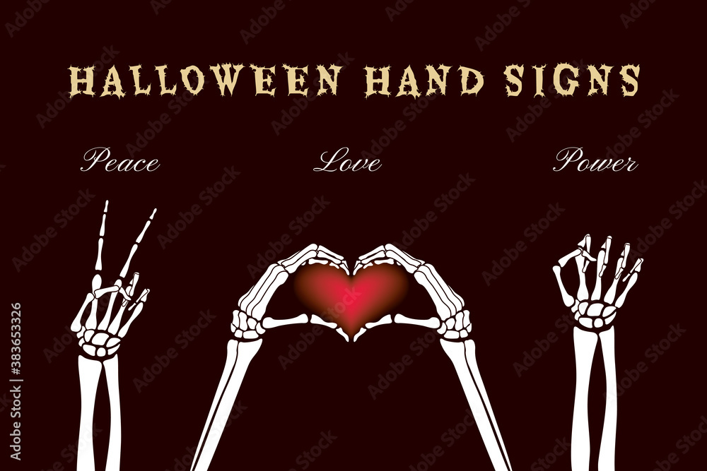 Hand Sign Dead Halloween Hand Signs Set with Dead Man Skeleton Hands Making Love Peace ...