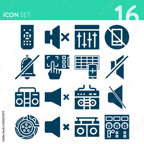 Simple set of 16 icons related to curb