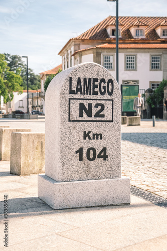 travel to portugal. the city of Lamego. mark of 104 kilometers on the national route N2