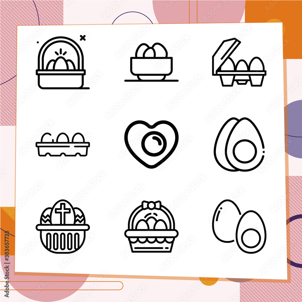 Simple set of 9 icons related to egg white