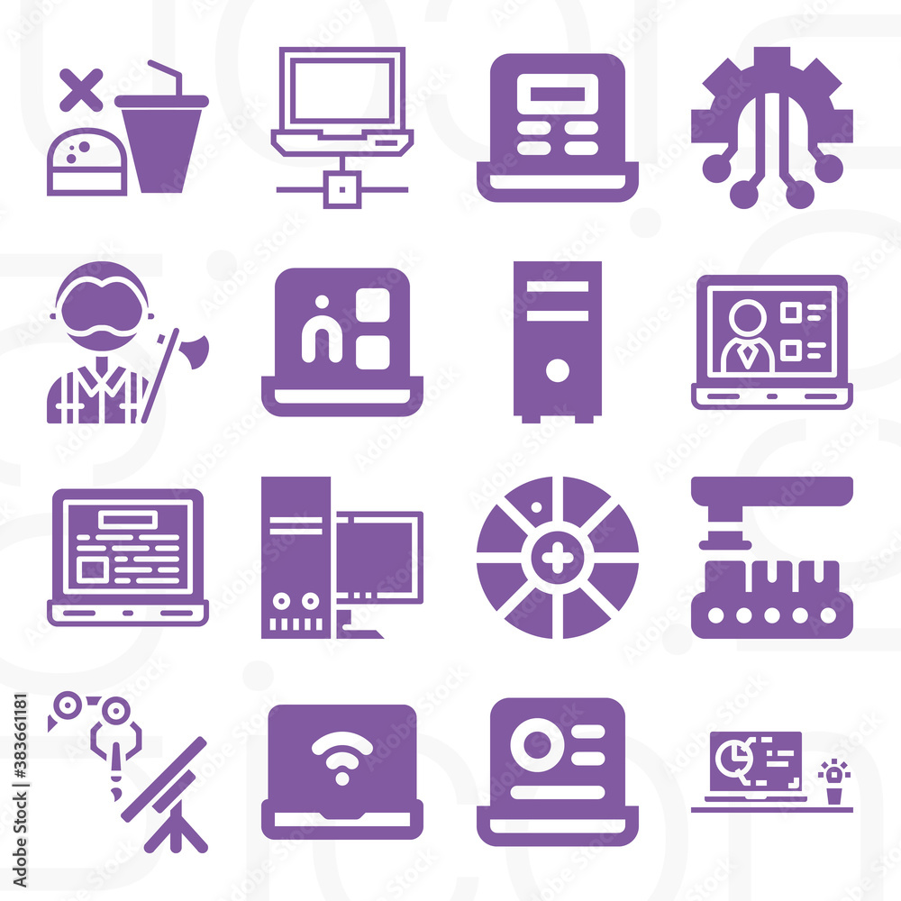 16 pack of computerized filled web icons set 16 pack of computerized filled web icons set