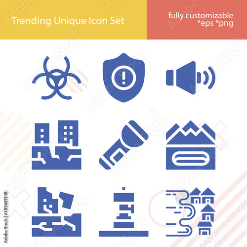 Simple set of seismic related filled icons.