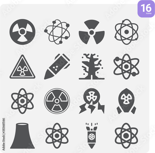 Simple set of nuclear related filled icons.
