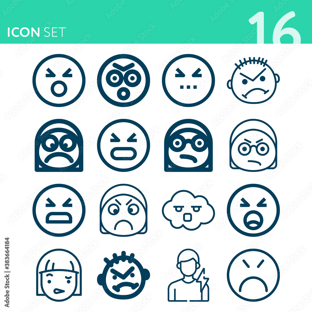 Simple set of 16 icons related to wrath Simple set of 16 icons related to wrath