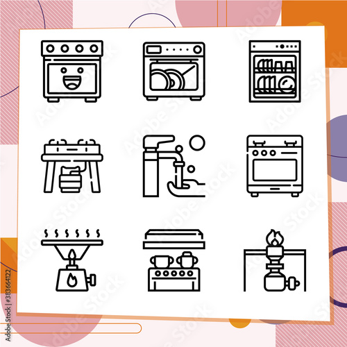 Simple set of 9 icons related to refrigerator