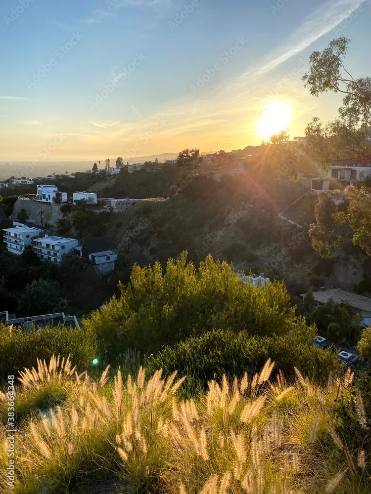a view of the sunset overlooking Los Angeles from the Hollywood Hills (West Hollywood)