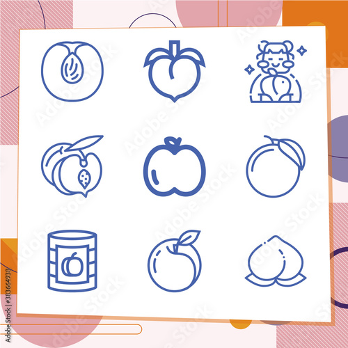 Simple set of 9 icons related to peach