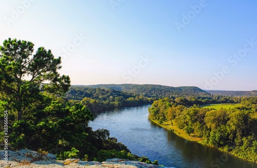Looking out over the White River from high up on City Rock Bluff in Calico Rock  Arkansas 