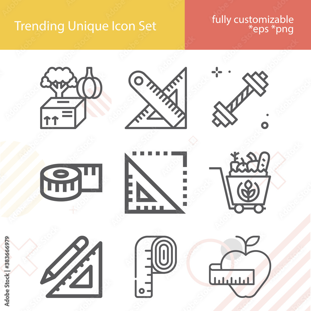 Fototapeta premium Simple set of weights related lineal icons.