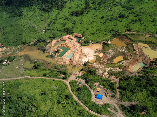 Aerial view of gold mining area in Amazon forest region, Para state, Brazil photo