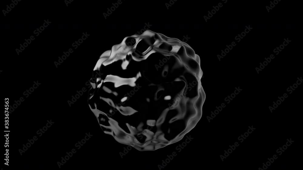 Fluid liquid blob, metaball morphing animation. Scattering and flowing of glossy liquid deforming organic molecule. Embedded alpha channel