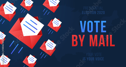 Vote by mail vector illustration. Stay Safe concept The 2020 United States Presidential Election. Template for background, banner, card, poster with text inscription. photo
