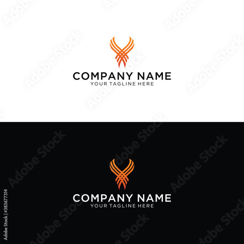 Graceful soaring eagle logo with outstretched wings in two color variations on a black and white background.