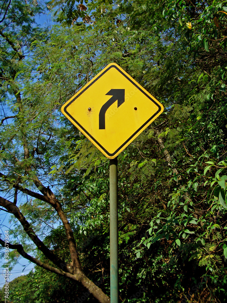 Road sign on rainforest road 