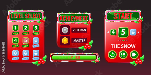 Set of Christmas game ui kit for 2d games Vector illustration