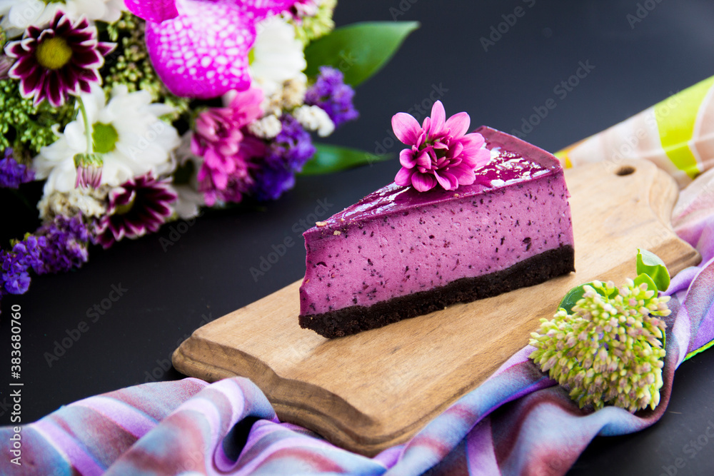 Homemade cheesecake with fresh blueberries and mint for dessert - healthy organic summer dessert pie cheesecake. Creative atmospheric decoration Homemade cheesecake with fresh blueberries and mint for dessert - healthy organic summer dessert pie cheesecake. Creative atmospheric decoration