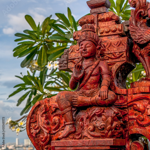 Pattaya City, Bang Lamung District/ Thailand- November 23, 2013: Wooden artworks at the viewing point in Pattaya