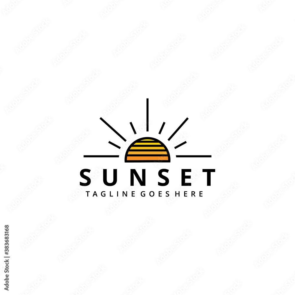 Illustration sun or sunlight sunset sunrise bright yellow sign outdoors logo design template