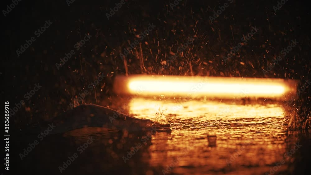 Police lights flashing with discarded mask in rain slow motion 4K Police lights flashing with discarded mask in rain slow motion 4K