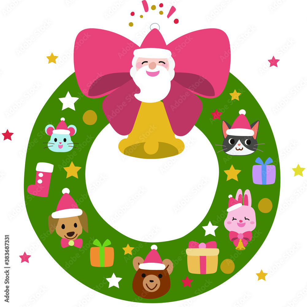 Obraz premium サンタと動物たちのクリスマスリース