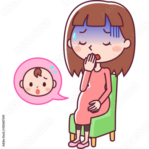 体調不良で休む妊婦と赤ちゃん