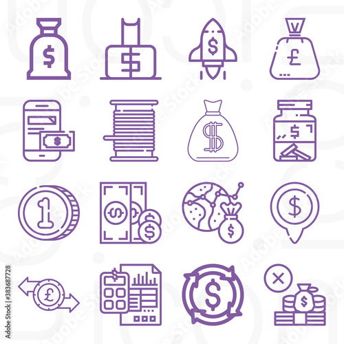 16 pack of penny  lineal web icons set
