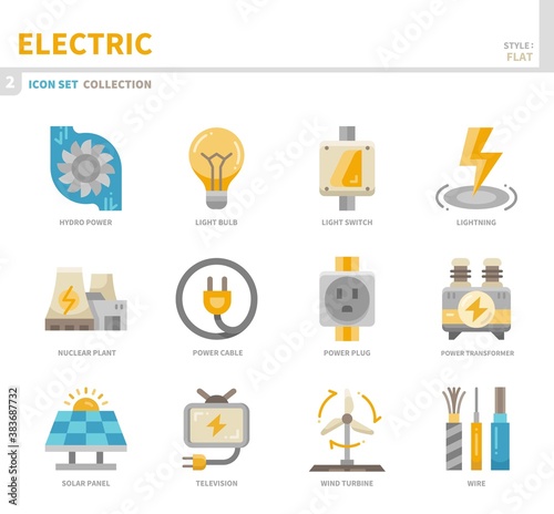 electric icon set,color flat style,vector and illustration