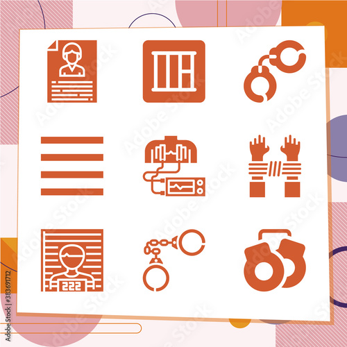 Simple set of 9 icons related to detention