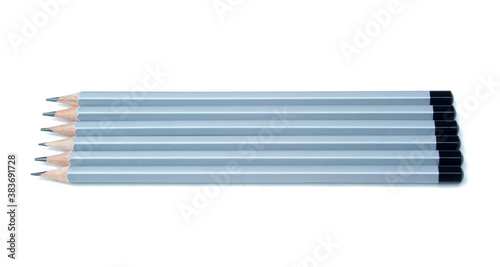 Grey row of graphite pencils isolated on white background. Ready to use for design image.