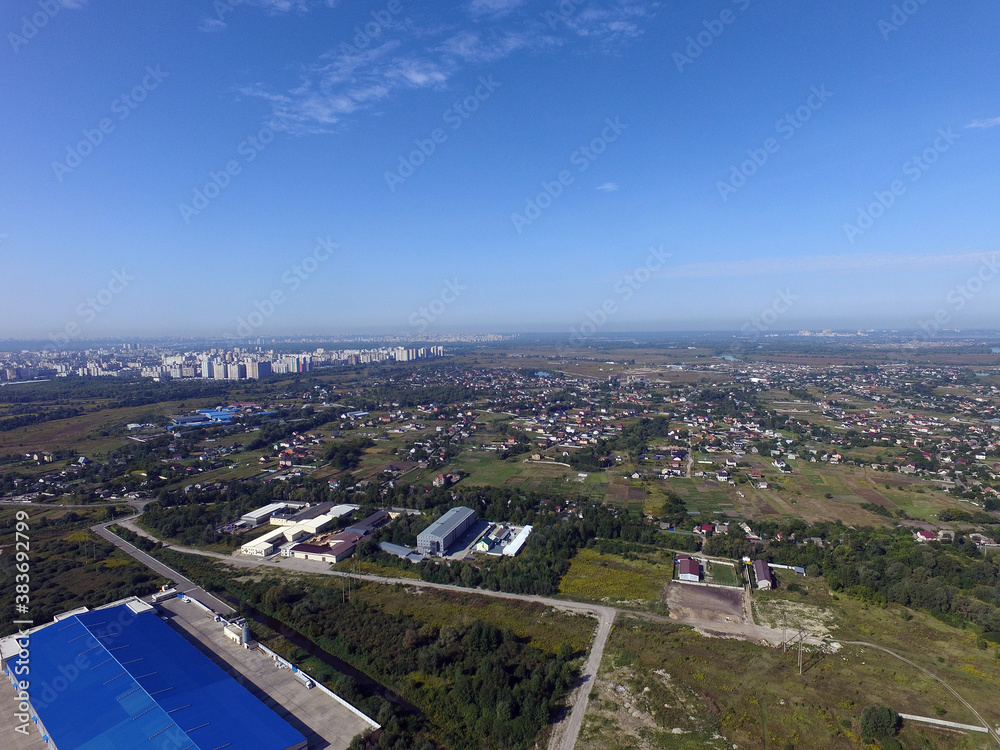 Aerial view of the saburb landscape (drone image). Near Kiev