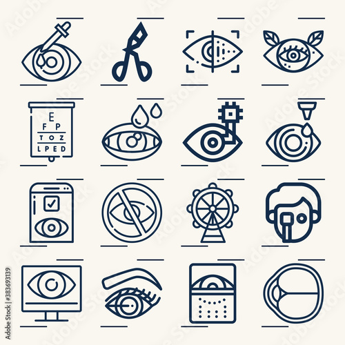 Simple set of city center related lineal icons.