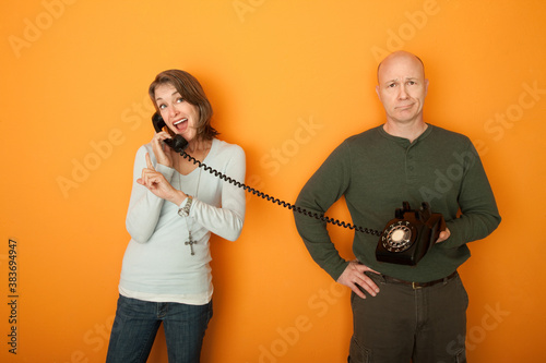 Quadro em tela Happy Woman On Telephone Conversation