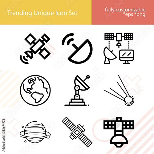 Simple set of celestial body related lineal icons.