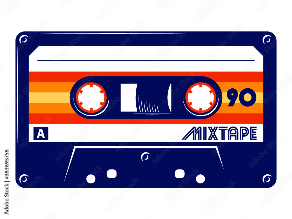 Cassette tape retro vintage audio mixtape vector illustration isolated on white background.