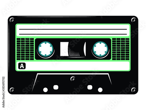 Retro vintage cassette tape vector art illustration isolated on white background.